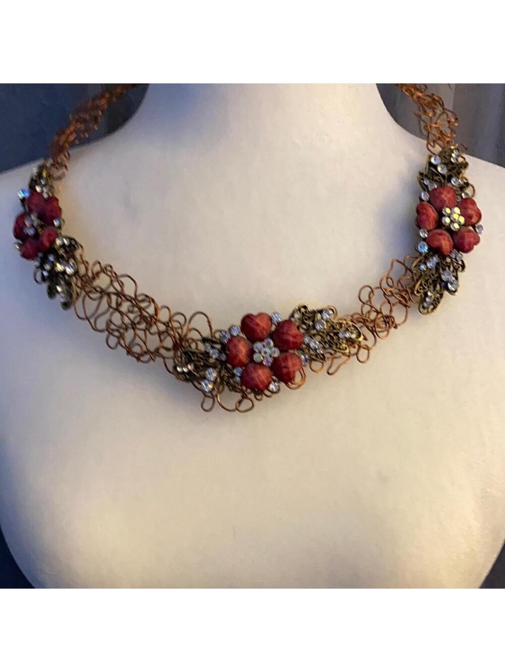 Extremely unique handmade embellished copper statement necklace